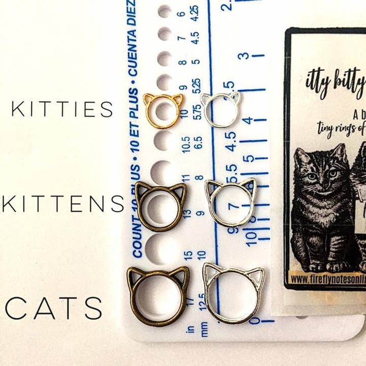 Firefly Notes - Wholesale Knitting/Crochet Supplies - Cat Stitch Markers, Small, Med or Large, Multi Colours, Knitting Gift, as Seen in Vogue Knitting!