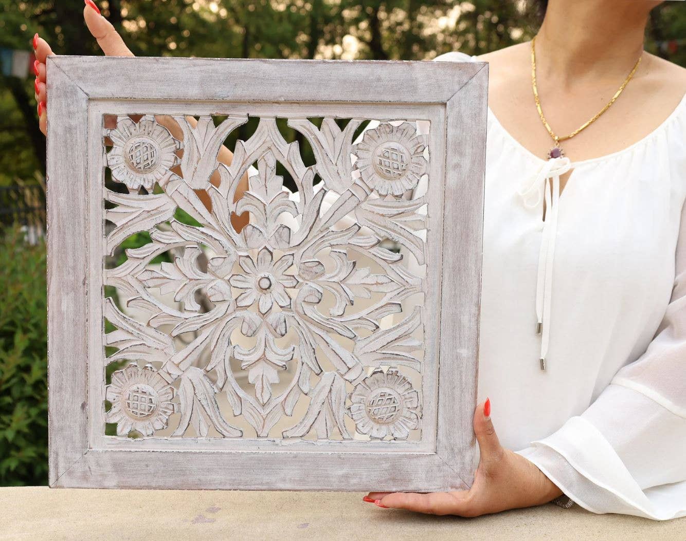 Lungta Imports - Wholesale Wall Accent - Handcrafted Large Lotus Wooden Wall Panel For Home Decor9