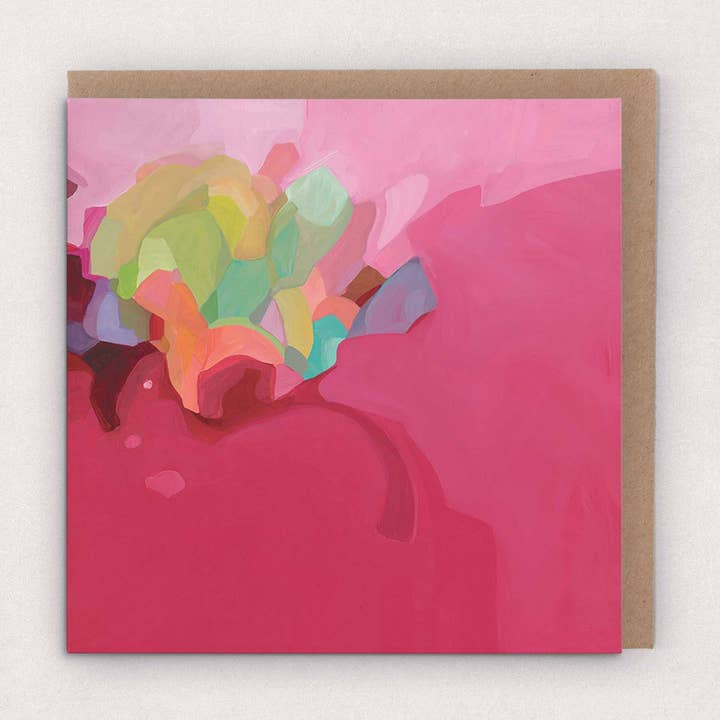 Carte d'art abstraite rouge framboise | Carte de vœux artistique vierge pour la vente par Susannah Bleasby Art