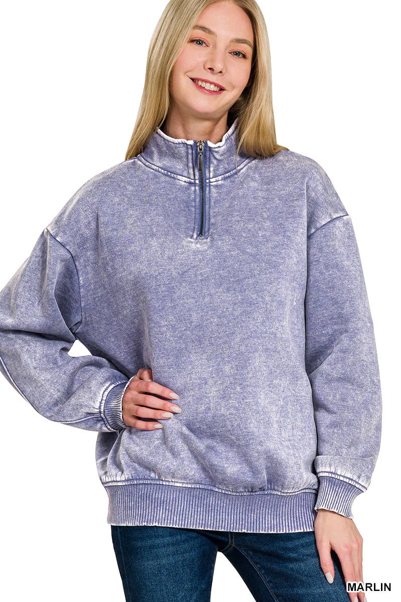 42POPS - Wholesale Sweatshirt - Women's - ,..0810 Acid Wash Fleece Half Zip Pullover SI-267489