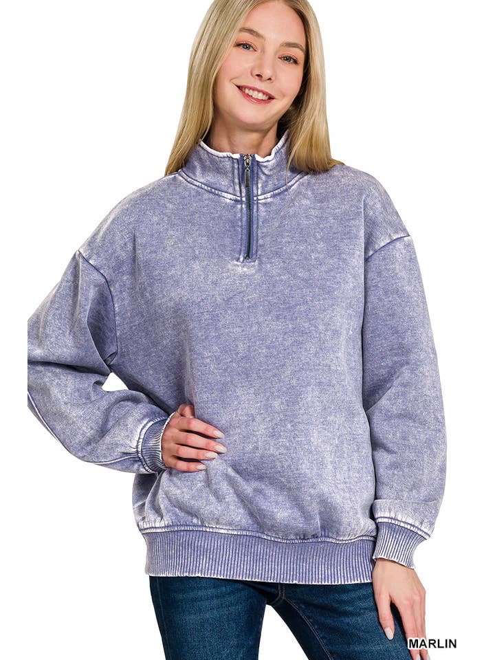 42POPS - Wholesale Sweatshirt - Women's - ,..0810 Acid Wash Fleece Half Zip Pullover SI-267489