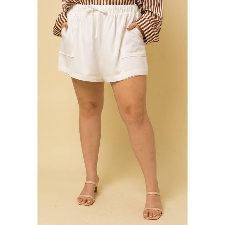 White PLUS SIZE ELASTIC POCKET SHORTS for wholesale on Faire
