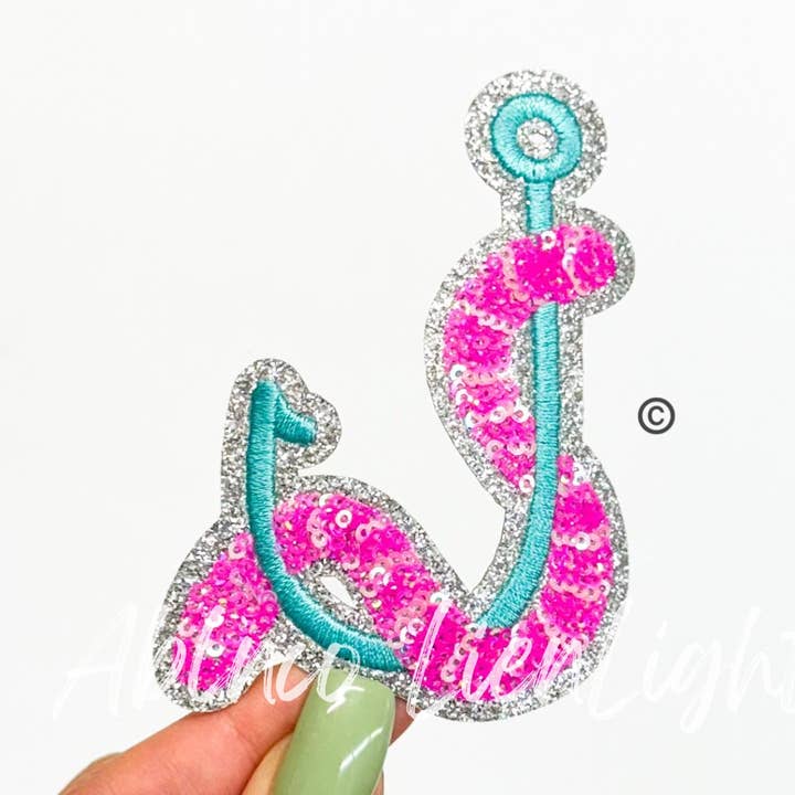 ABLNco - Wholesale Patch - Preppy Pink Glitter Worm Hook ©️ Fishing Sequin Patch0