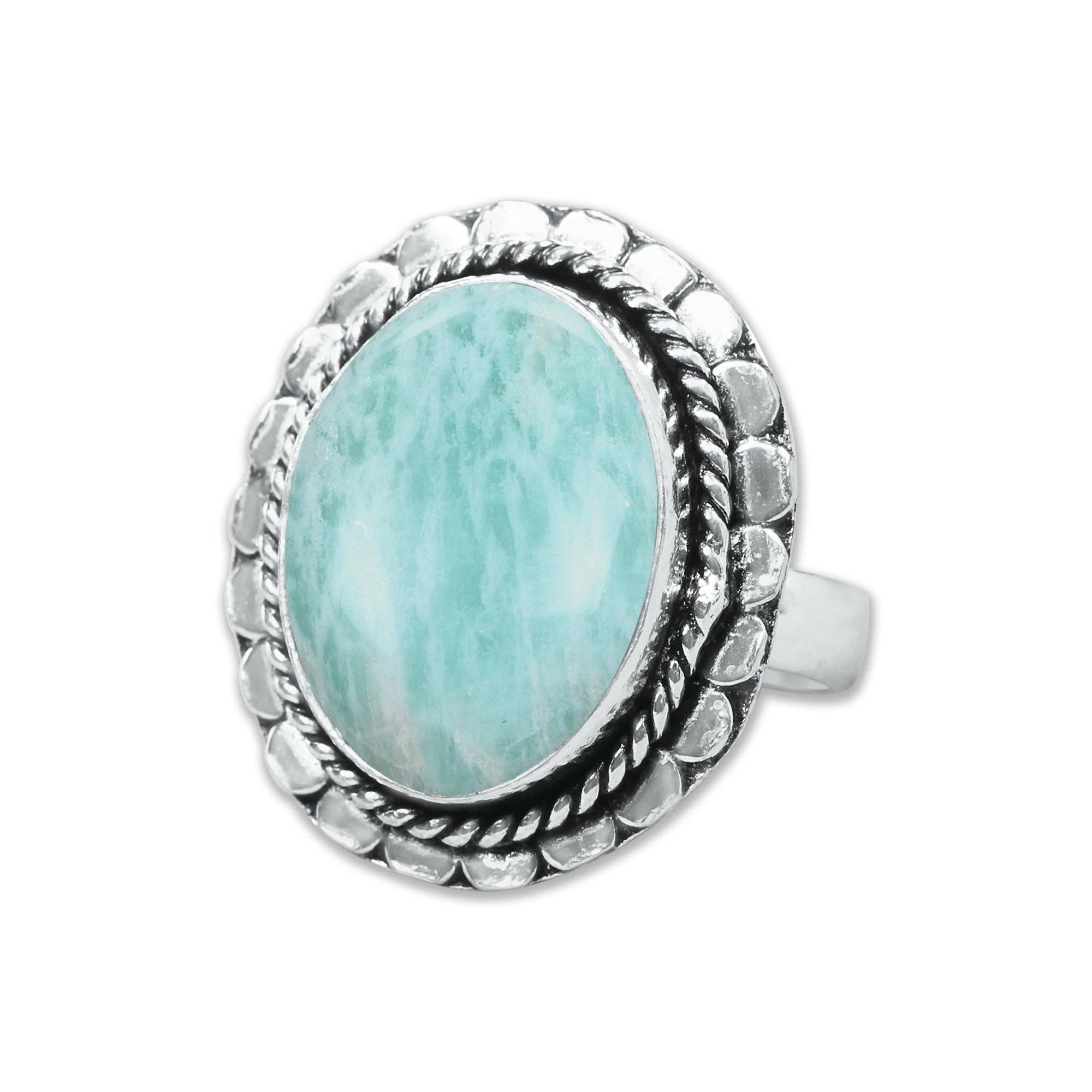 Handmade Jewels - Wholesale Cocktail/Statement Ring - Amazonite Rings – Handmade, Silver-Plated, Assorted Boho Designs (US Sizes 6–10)19