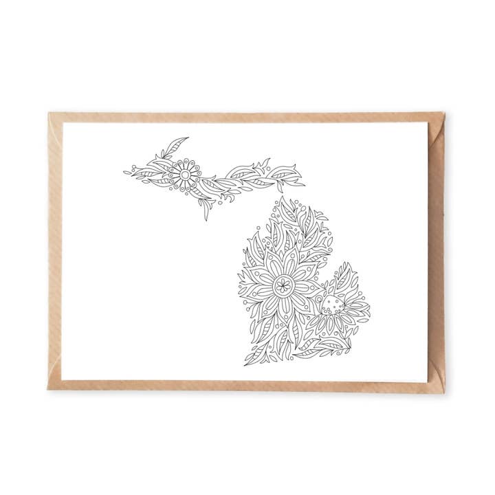 Michigan Farvelægning Kort Postkort for engroshandel hos Anna Grunduls Design