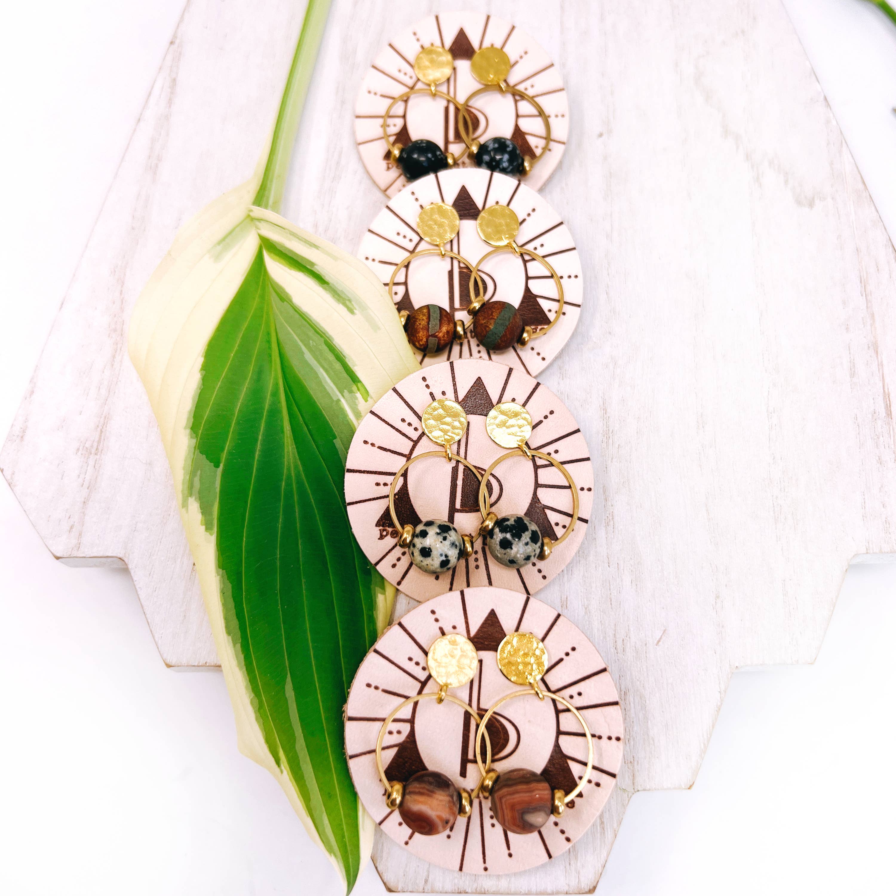 Permanent Baggage - Wholesale Dangle Earrings - Small Brass Post Earring With Hoop & Semi-Precious Stones17