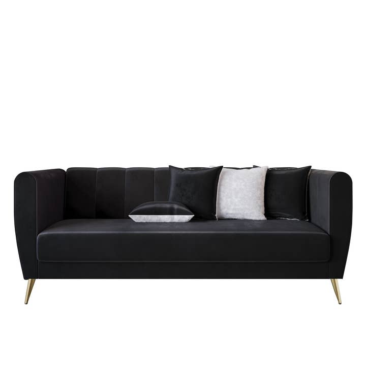 Home Design - Wholesale Sofa - Scarlett Velvet Flared Arm 3-Seater Sofa with 4 Throw Pillow19