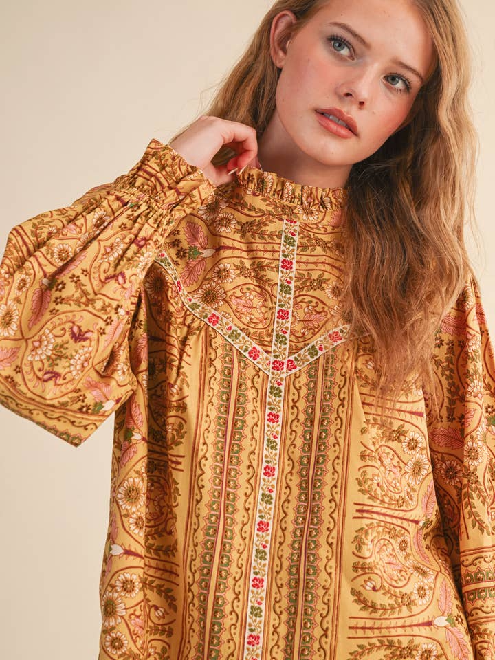 &MERCI - Wholesale Blouse - Women's - EXCLUSIVE FLORAL PRINT TOP WITH FLORAL TRIM MTP45289