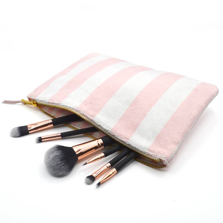 8 Oak Lane - Wholesale Pouch - Women's - Pink Stripe Terry Flat Pouch - Large2