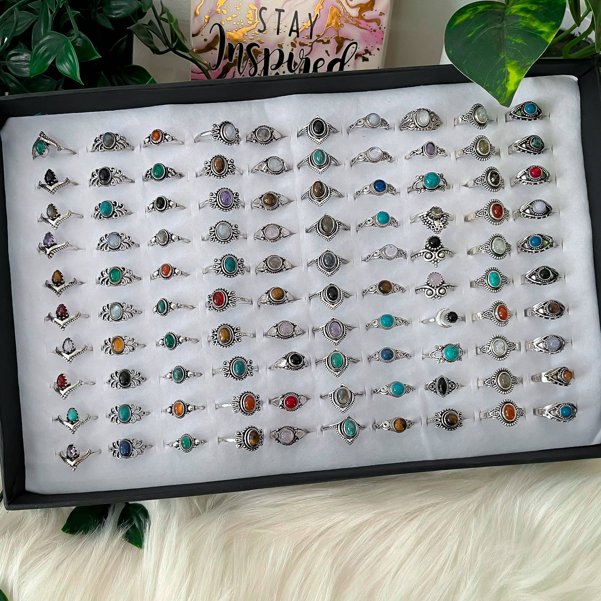 Karma Nepal Crafts - Wholesale Single Stone/Solitaire Ring - 100 Piece Bohemian Silver Crystal StackablRing  ($2.25 each)16