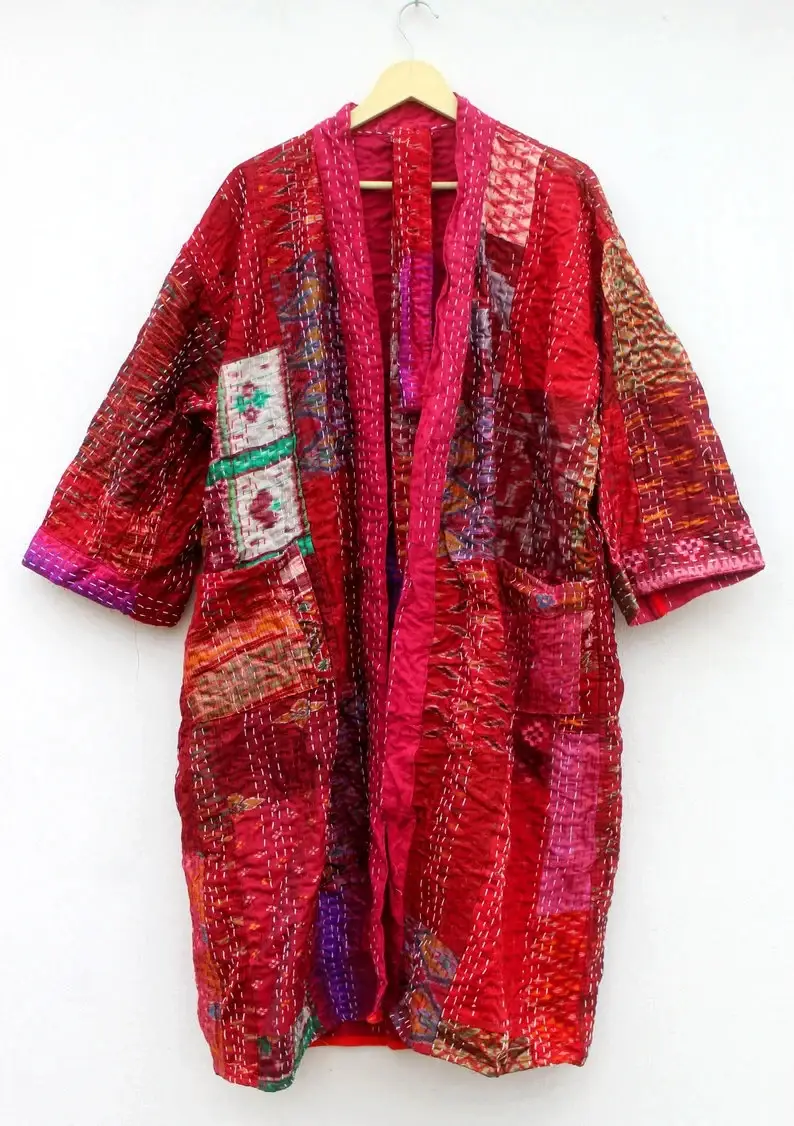 GYPSY STUDIO - Wholesale Kimono - Women's - Long Kimono for Men Women Patchwork Multicolored Silk Kantha6