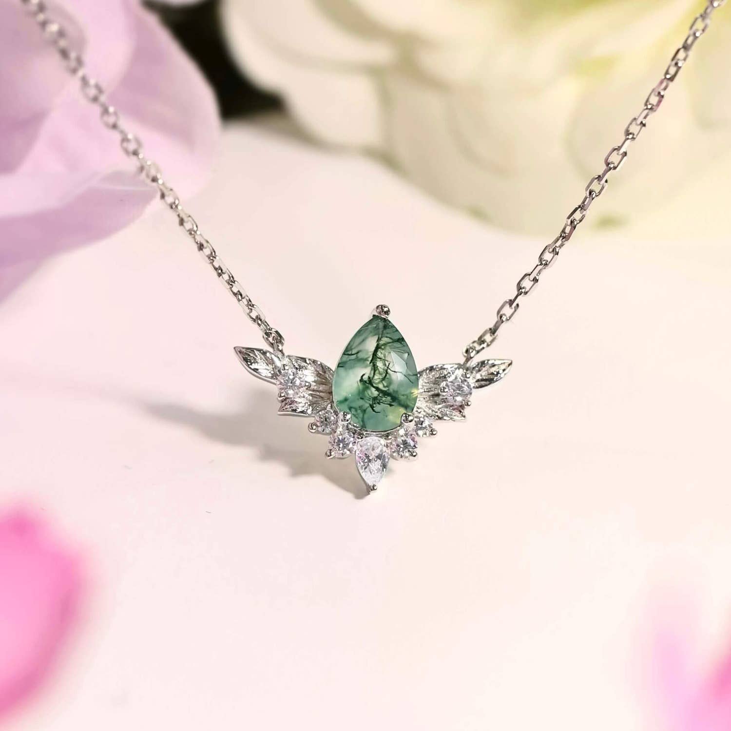 Azura Jewelry – Colar pingente/pendente por atacado – Colar Ágata To Bloom Again Moss2