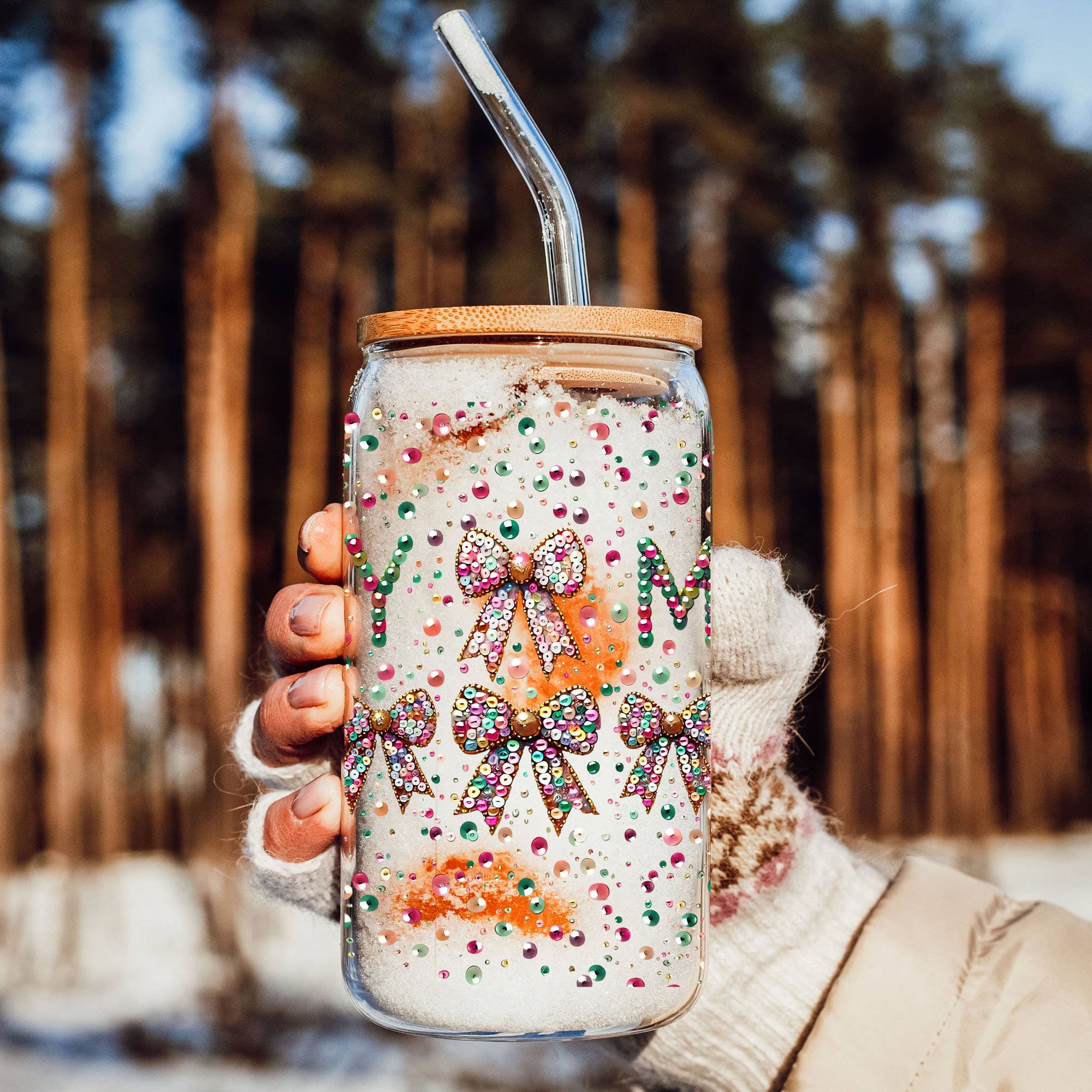 Gia Roma - Wholesale Drinking Glass/Cup - Vintage Christmas Glass Cups with Straw, Kitchen Decoration151