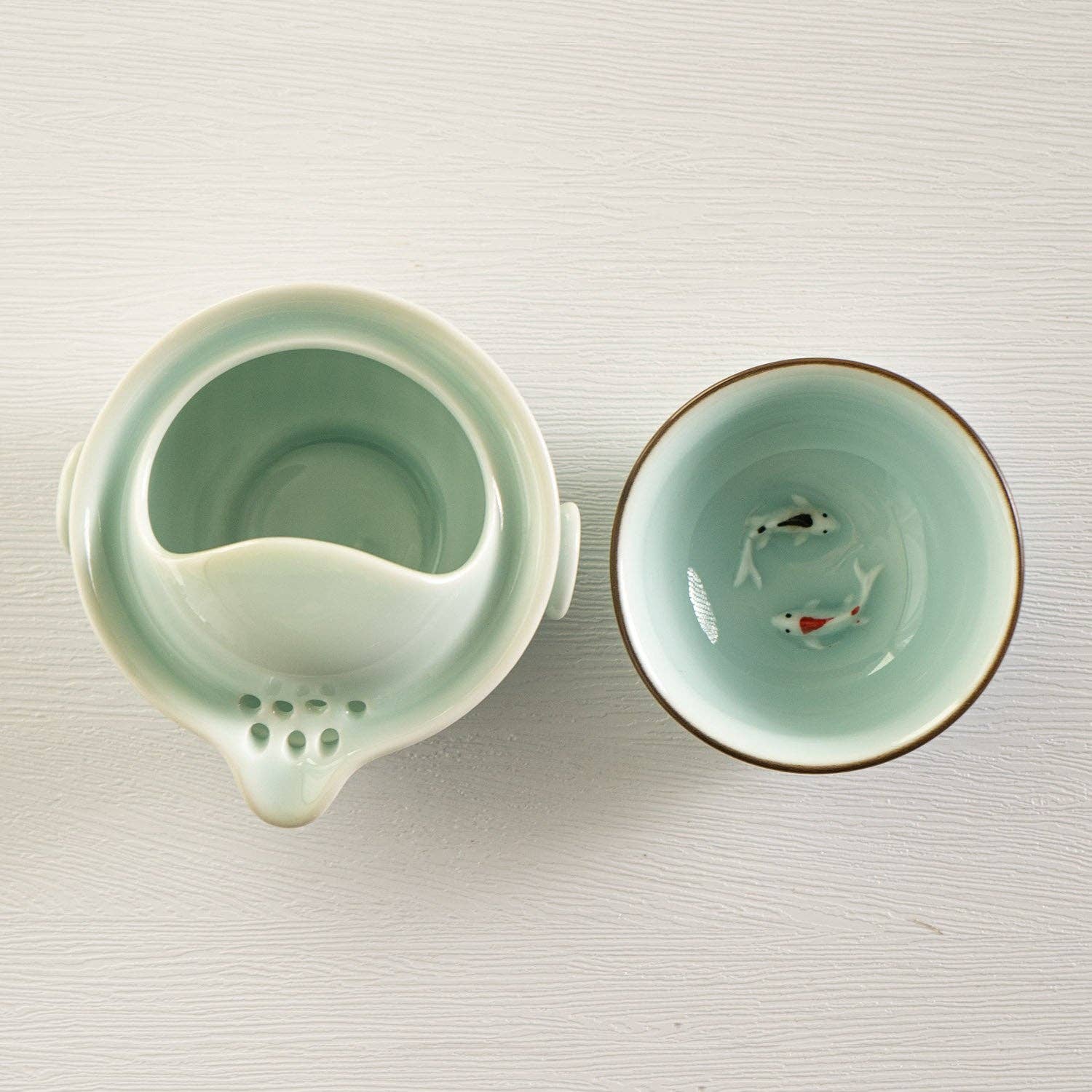 Urban Tokyo - Wholesale Tea Pot - Koi Fish Kung Fu Tea Set 6oz Tea Pot with A Cup Light Blue (1/80)4