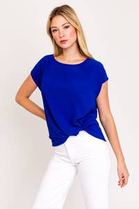 GILLI - Wholesale Blouse - Women's - SOLID WOVEN TEE WITH FRONT KNOT DETAIL20