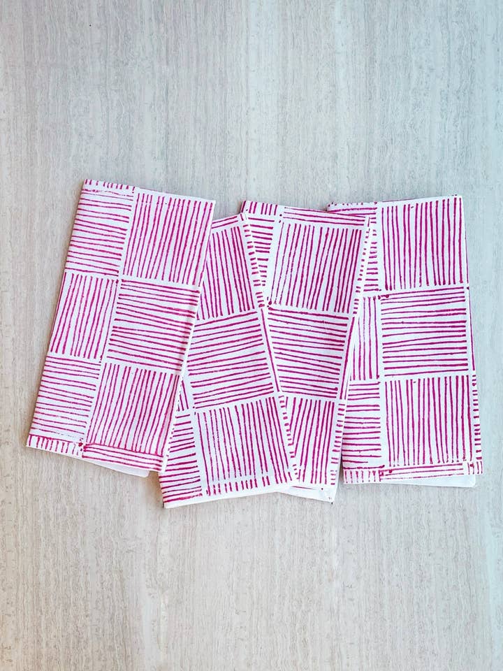 Dinner Napkins (set of 4) - Striped, Berry for wholesale by Mended