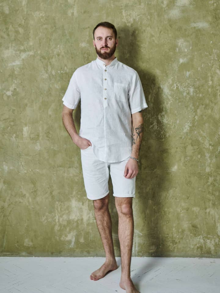 Camisa de linho de manga curta Miami por atacado de VIL'NI