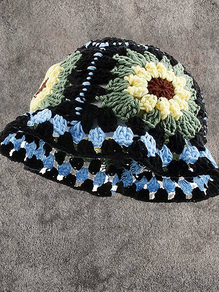 JCH903308 Sort-Grøn Håndhæklet Blomstret Hue for engroshandel hos JC Sunny Fashion