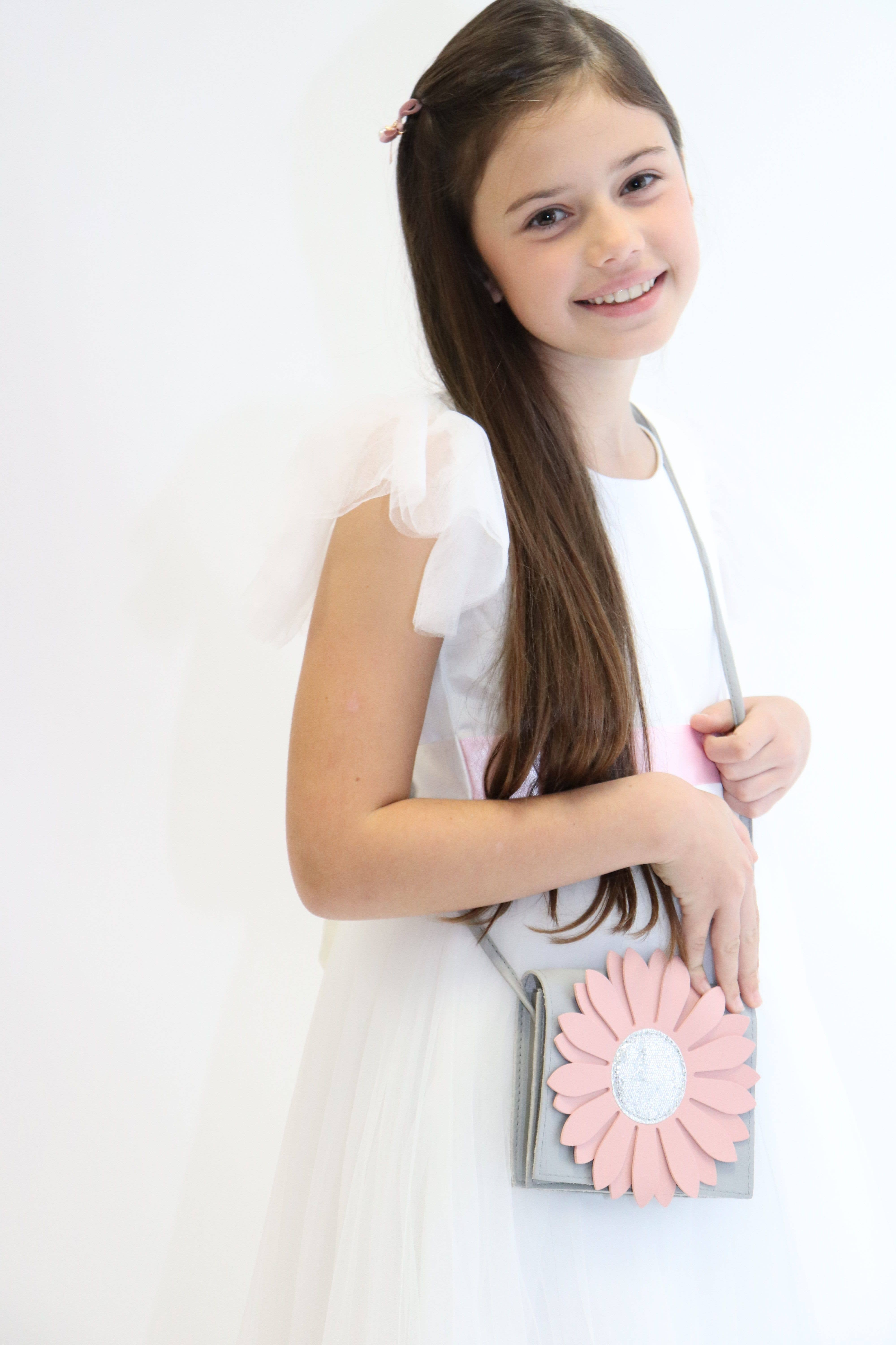 Yuko B - Wholesale Crossbody Bag - Kids - Children's shoulder bag - Flora Pink & Grey9