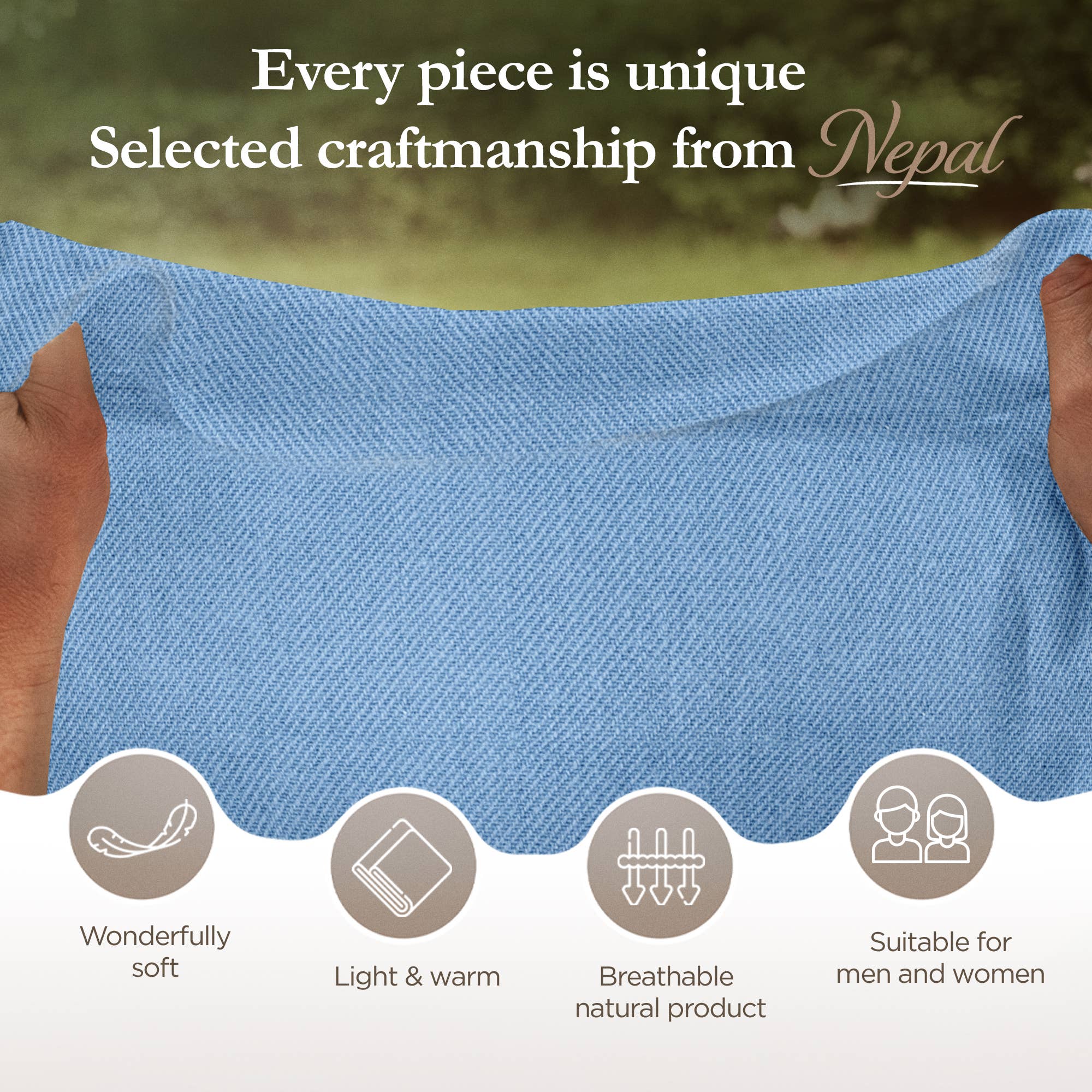 yanopurna – Engroshandel Tørklæde - Dame – Enkelt lys blå cashmere tørklæde4