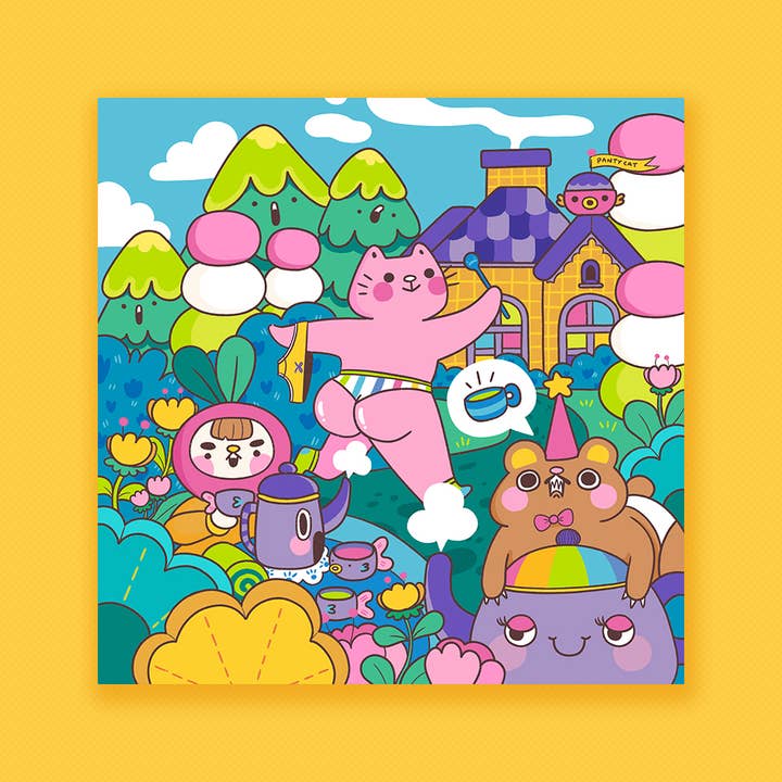 Tea Party Panty Cat Art Print for wholesale by Panty Cat