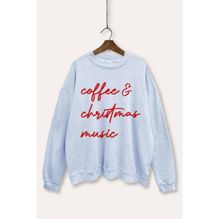COFFEE & CHRISTMAS MUSIC MINERAL WASH SWEATSHIRT for wholesale by VINTAGE POINT USA
