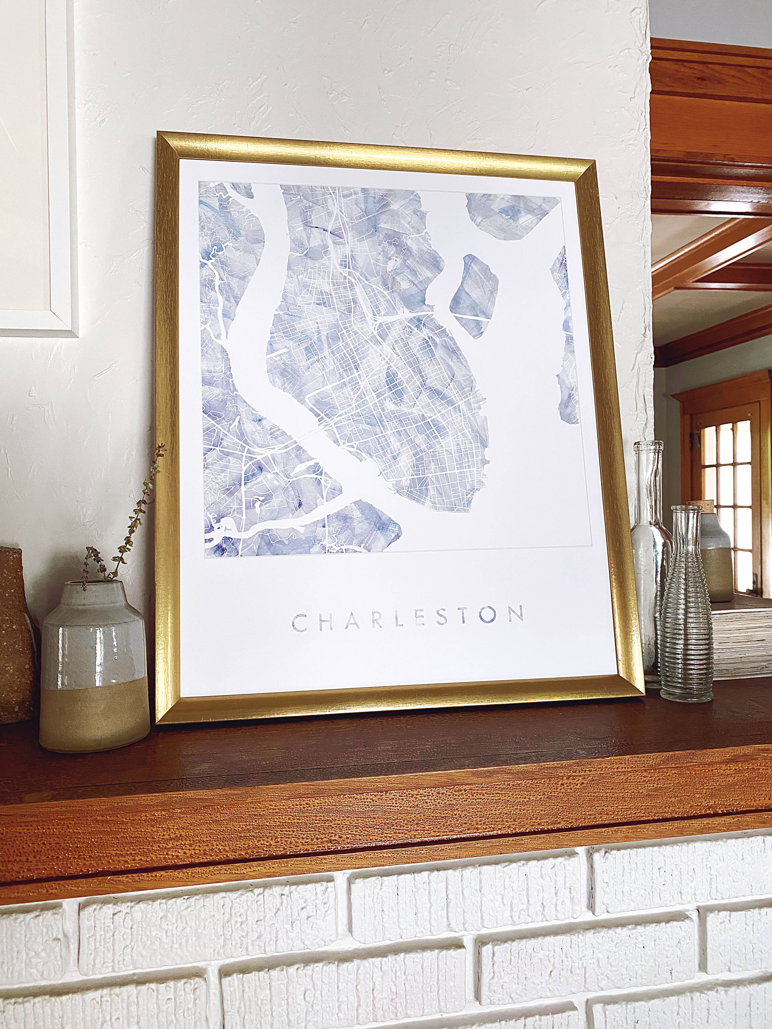 Turn-of-the-Centuries - Vente Affiche d'art - Carte à l'aquarelle de Charleston, Caroline du Sud, impression artistique2