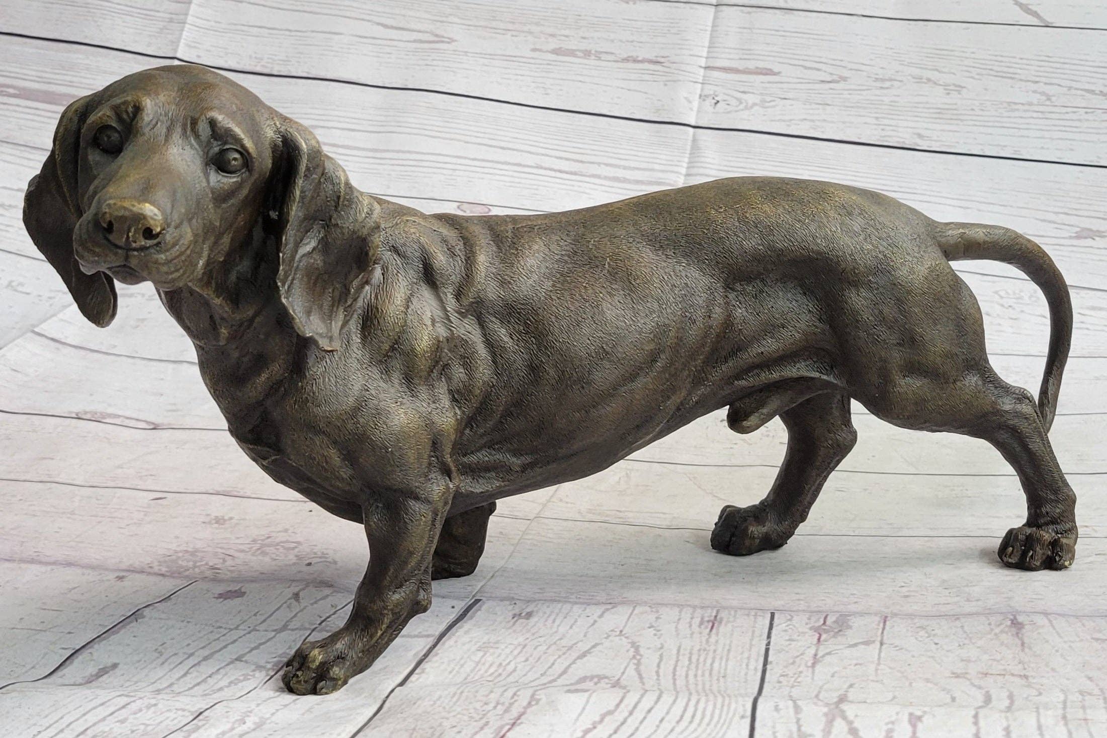 Bronzhaus - Wholesale Sculpture - Dachshund Weiner Dog Bronze Metal Figure Figurine Sculpture Statue Decor Original Art 9" x 17"0