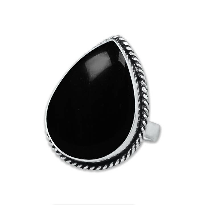 Handmade Jewels - Wholesale Cocktail/Statement Ring - Black Onyx Rings – Handmade, Silver-Plated, Assorted Boho Designs (US Sizes 6–10)17