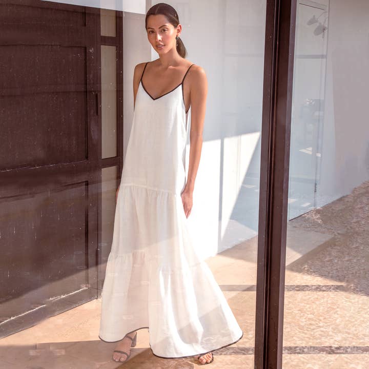 Robe Renata Lin Blanc Cassé pour la vente par Maria la Paz