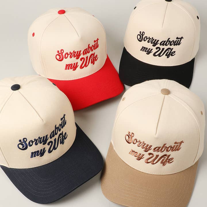 Fashion City - Wholesale Baseball Cap - Unisex - Sorry About My Wife / Husband Embroidery Two-Tone Canvas Cap