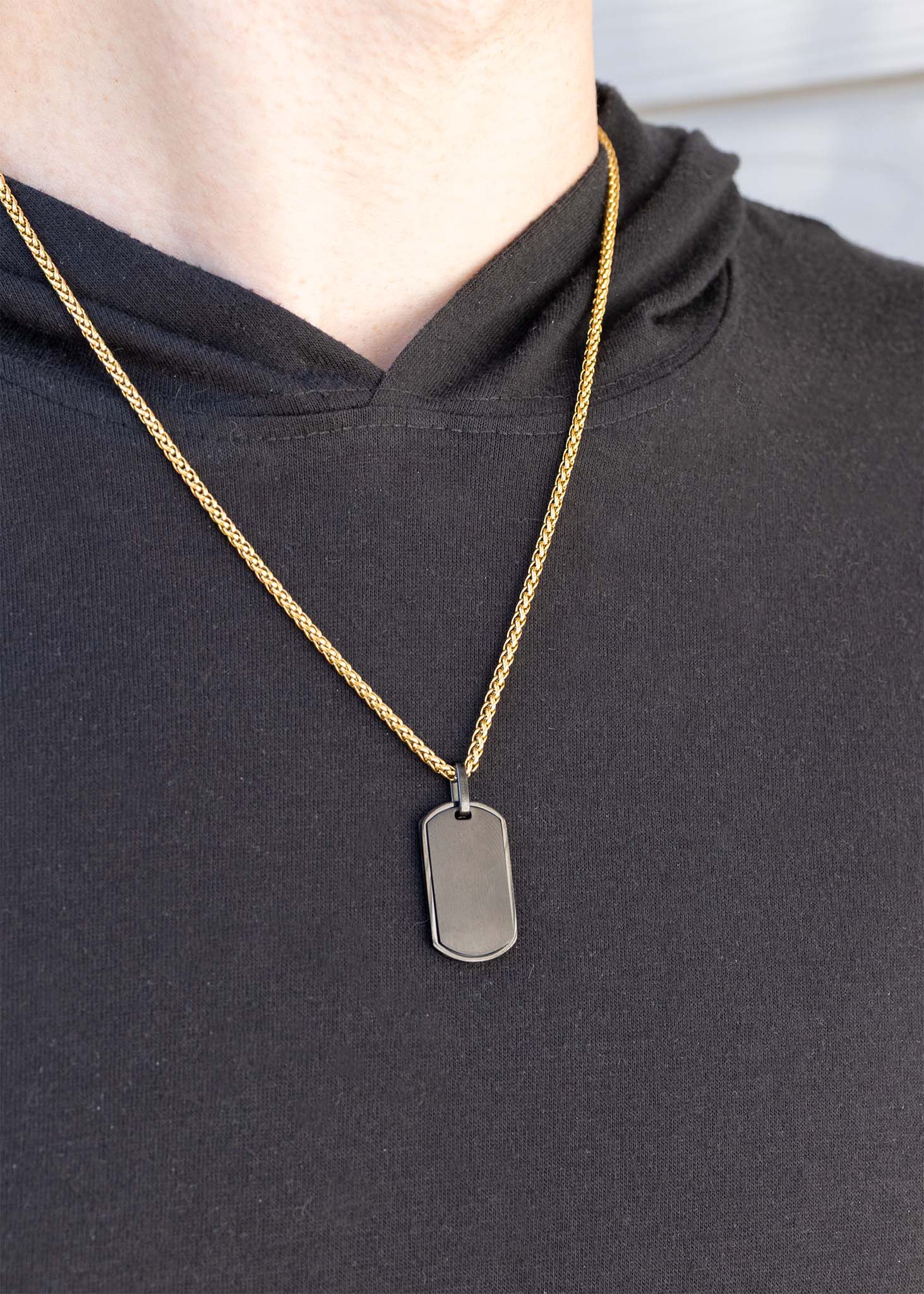 WJW - Vendita all'ingrosso Ciondolo/pendente - Ciondolo a forma di targhetta per cani da uomo in acciaio inossidabile nero opaco personalizzabile con incisione4