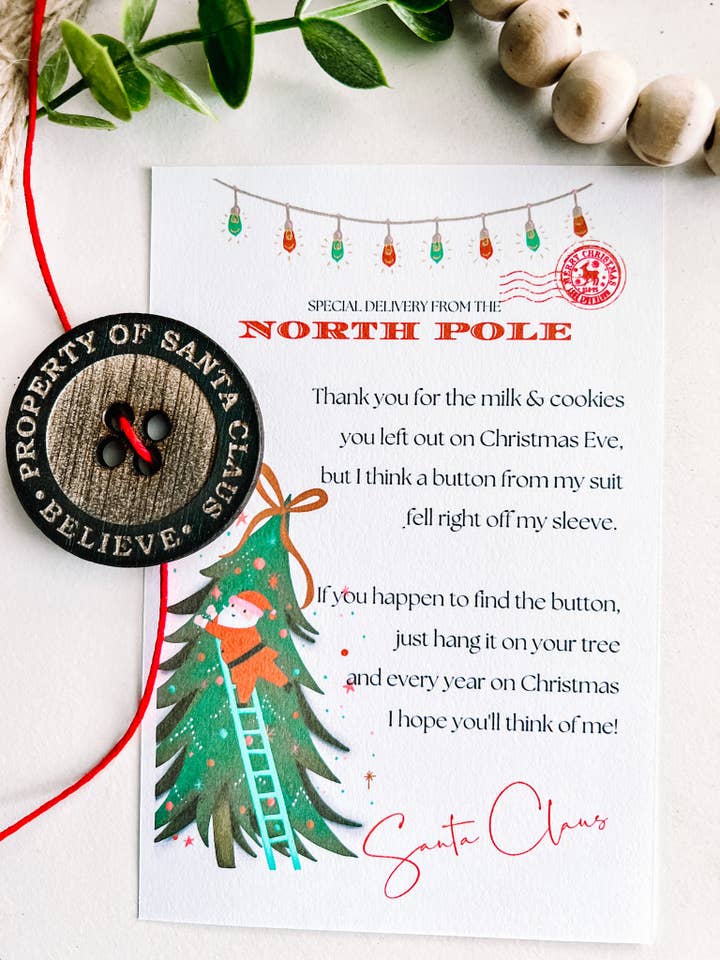 Santa's Button Ornament with Card Magic Button Christmas for wholesale by Geaux Magnolia