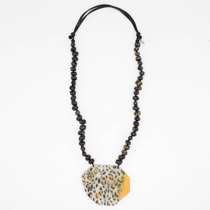 Mustard Cheetah Pendant Necklace for wholesale by Sylca Designs