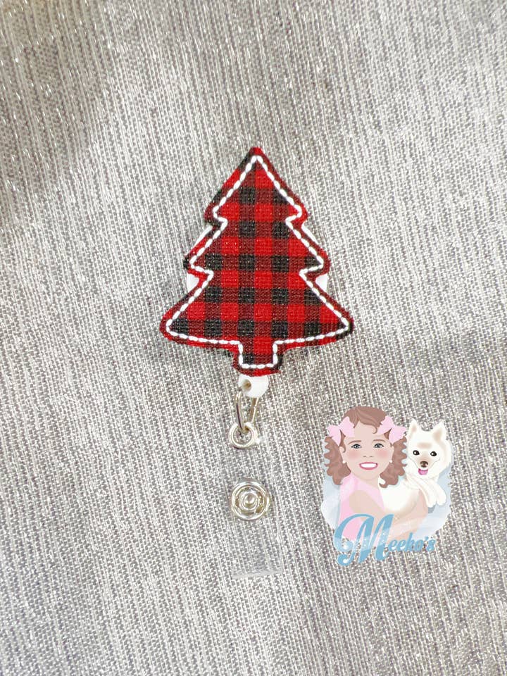 Buffalo Plaid Tree Badge Reel for Nurses and Teachers for wholesale by Meeko’s Must Haves
