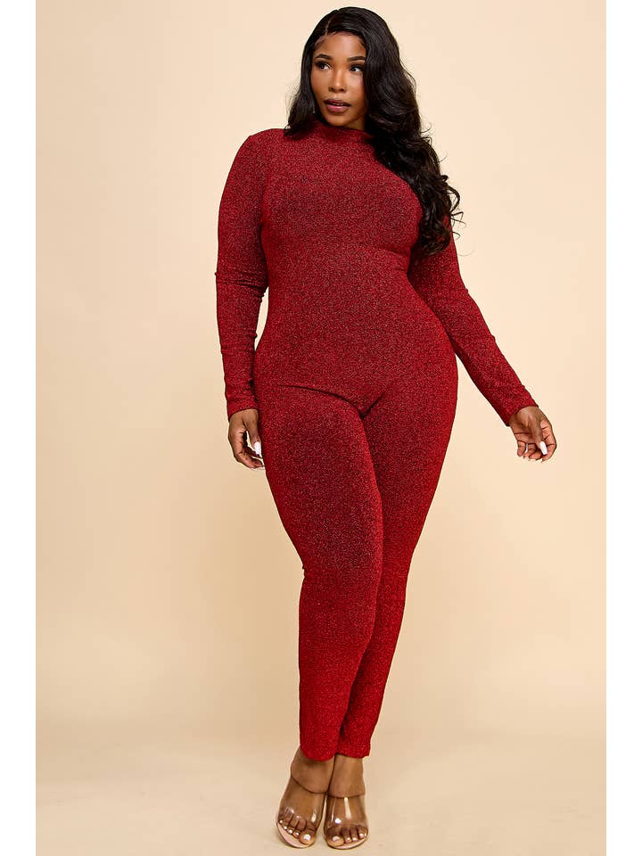 Namatt Design - Wholesale Jumpsuit - Women's - Plus Glitter Mock Neck Zipper Back Closure Catsuit13