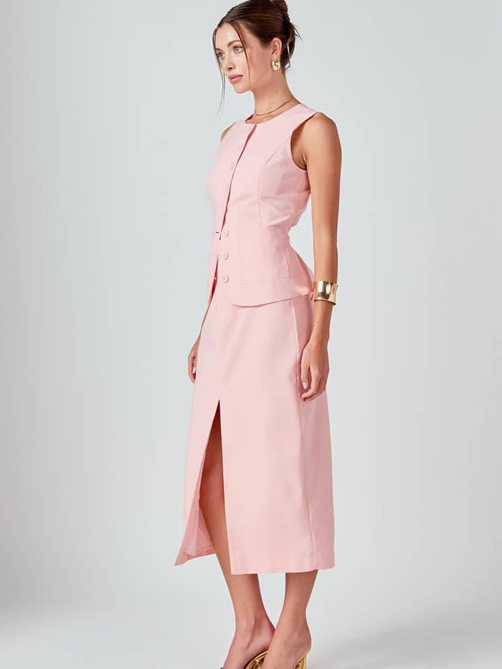 Linned midinederdel med frontslids for engroshandel hos Endless Rose