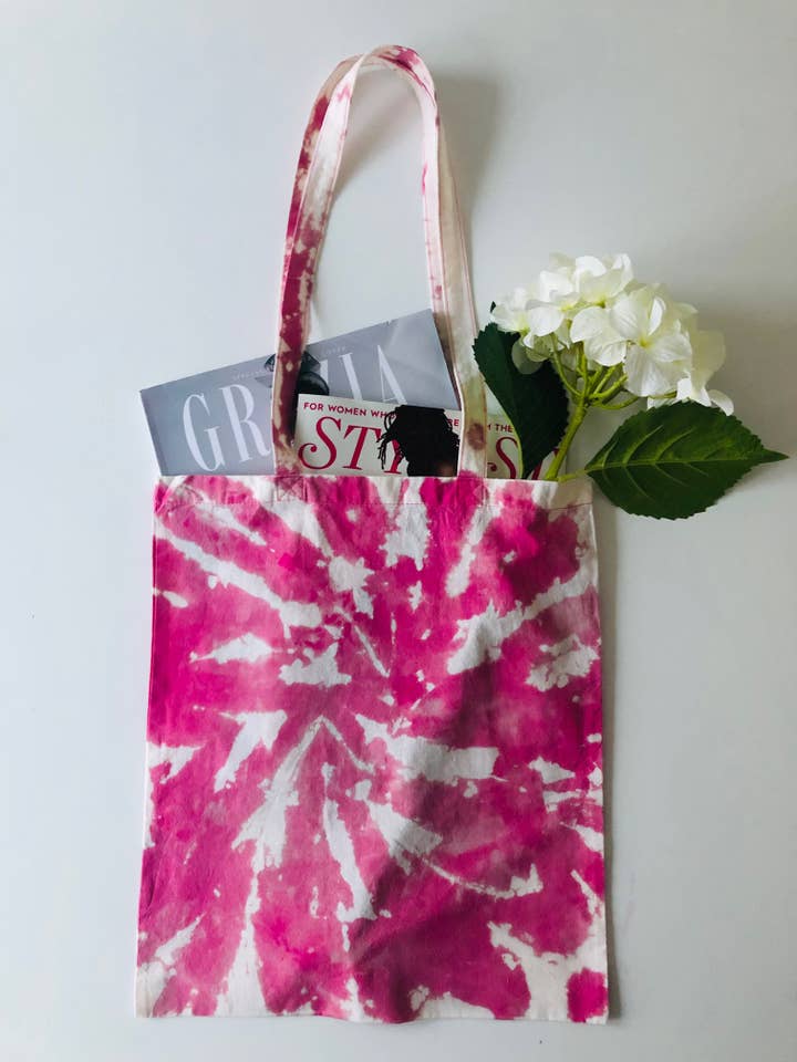 Bolso tote de algodón con efecto tie dye rosa para venta al por mayor de Luxury Style UK