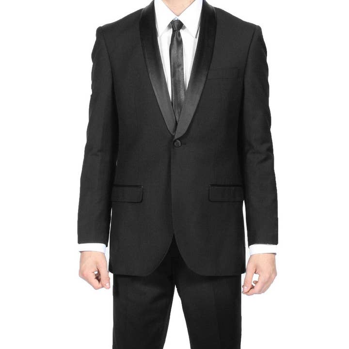 Esmoquin negro ajustado de 2 piezas con cuello chal premium para venta al por mayor de Ferrecci