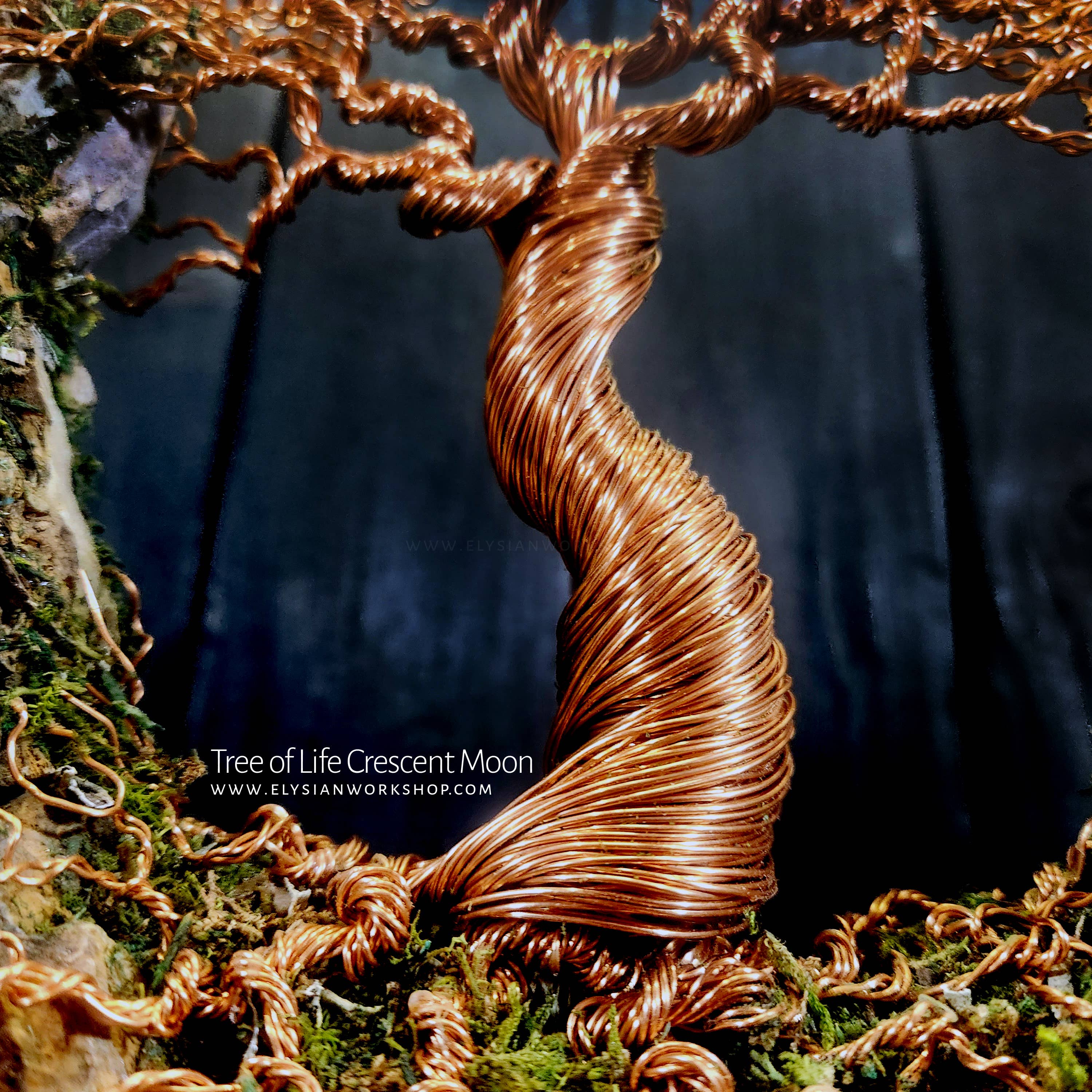 Elysian Workshop - Wholesale Sculpture - Tree of Life Crescent Moon Copper Wire on Ohko Stone3