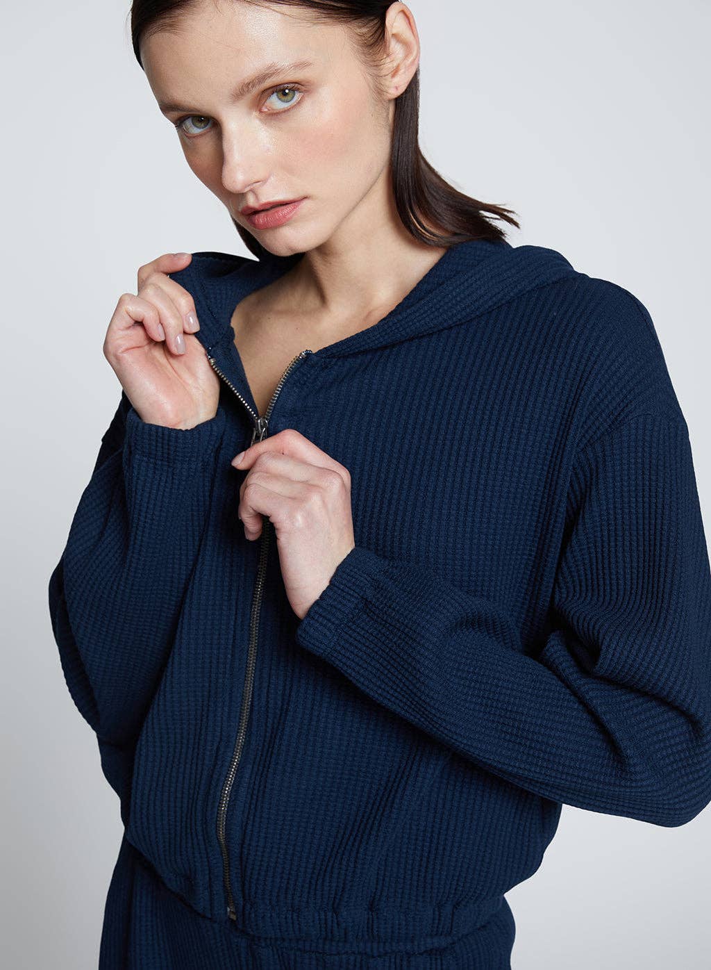 Stateside - Wholesale Hoodie - Women's - Luxe Thermal Zip Hoodie in New Navy4