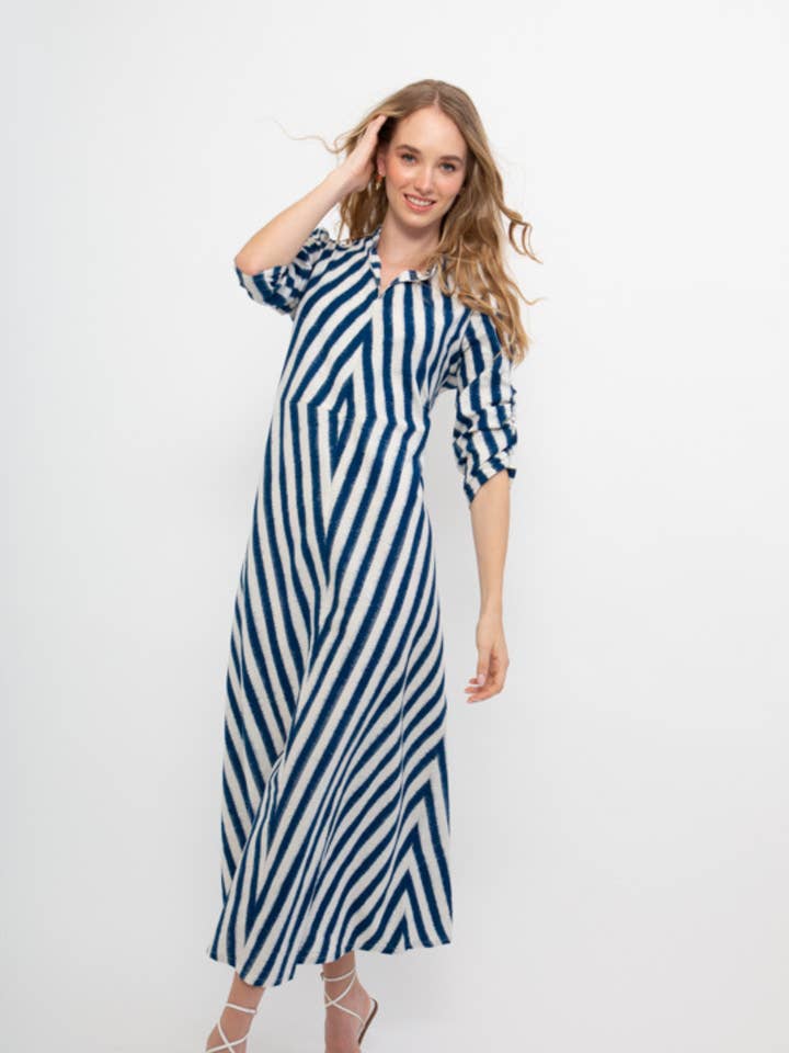 Rambagh Ikat Stripes Handmade Women's Dress for wholesale by Guadalupe Design