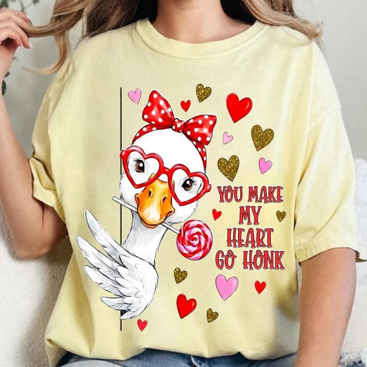 Valentine Goose Shirt, You Make My Heart Go Horn Long Sleeve for wholesale by AJCanvasPrints