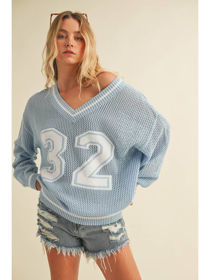 Mustard Seed - Wholesale Knit Sweater - Women's - V NECK NUMBERS SWEATER TOP