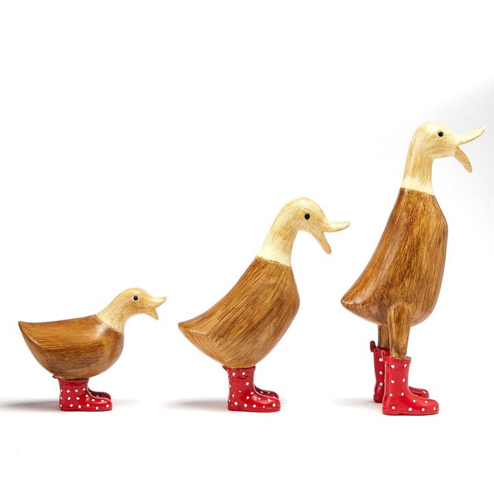 The Wine Savant / Khen Glassware – Ornamento/decoração ao ar livre por atacado – Conjunto de 3 Patos do Jardim com Galochas