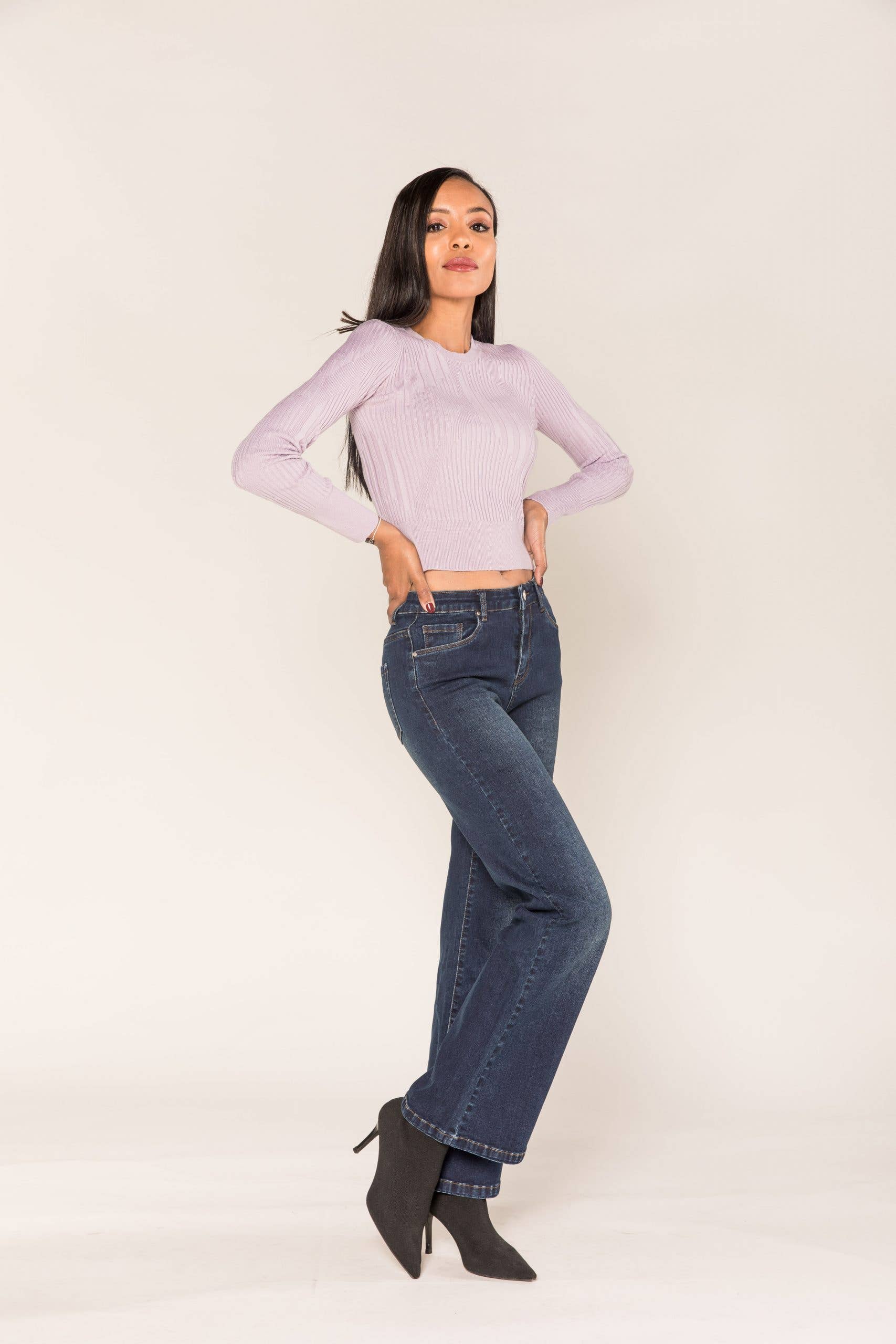 Nina Carter - Vendita all'ingrosso Jeans - Donna - Jeans a vita alta a zampa con tessuto elasticizzato P08047