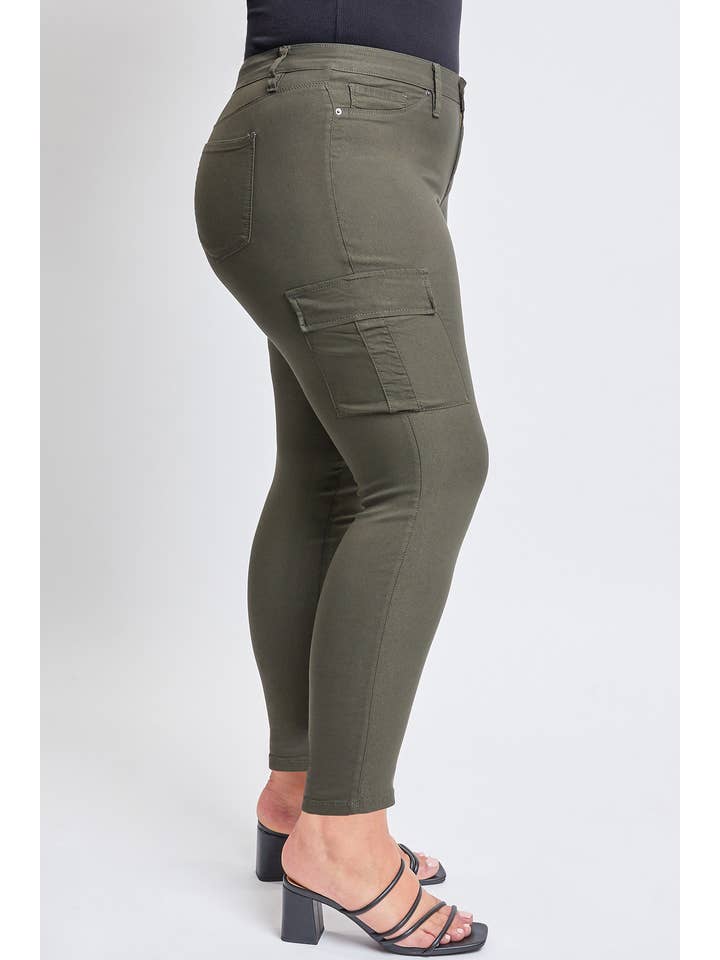 Dark Olive Junior Plus Hyperstretch Forever Color Cargo Jeans for wholesale on Faire