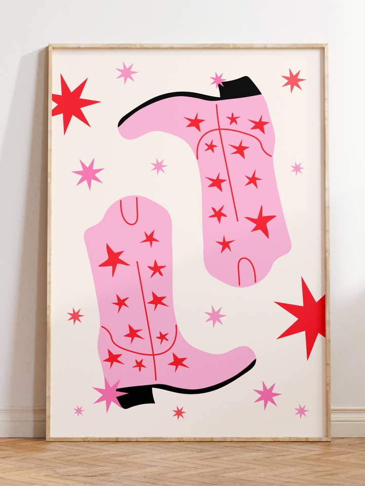 Cowboy Boots Star Print | Wall Art Poster | Funky Home Decor for wholesale by By Honey Studios