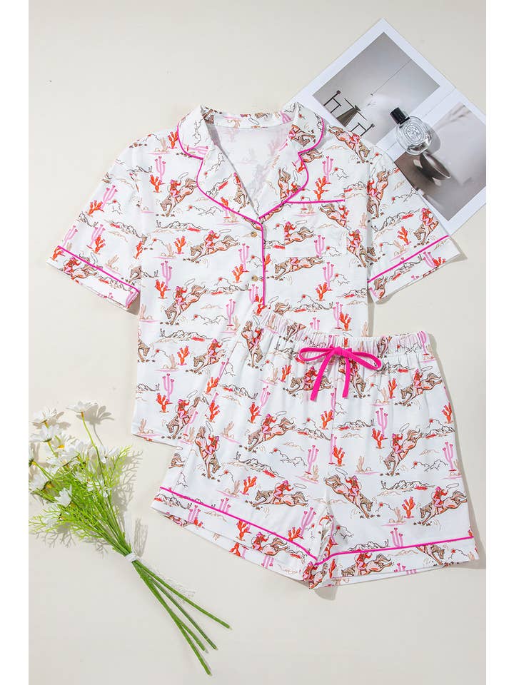 LA Society - Wholesale Sleepwear Set - Women's - Cowgirl Country Print Shirt and Shorts Pajamas Set