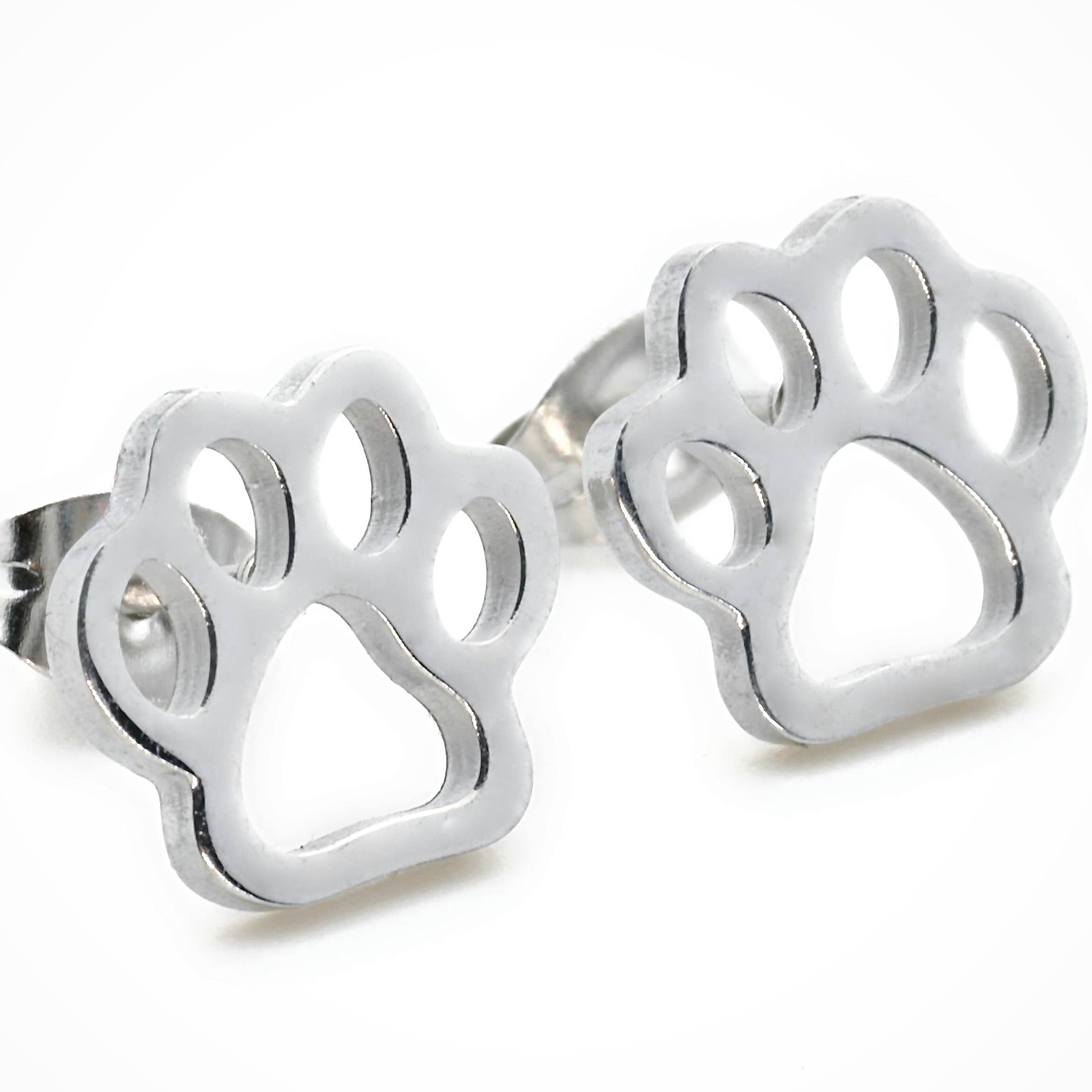 Blueyejewelry - Venta al por mayor Pendientes de botón/aretes de poste - Pendientes de acero inoxidable con diseño de huella de pata0